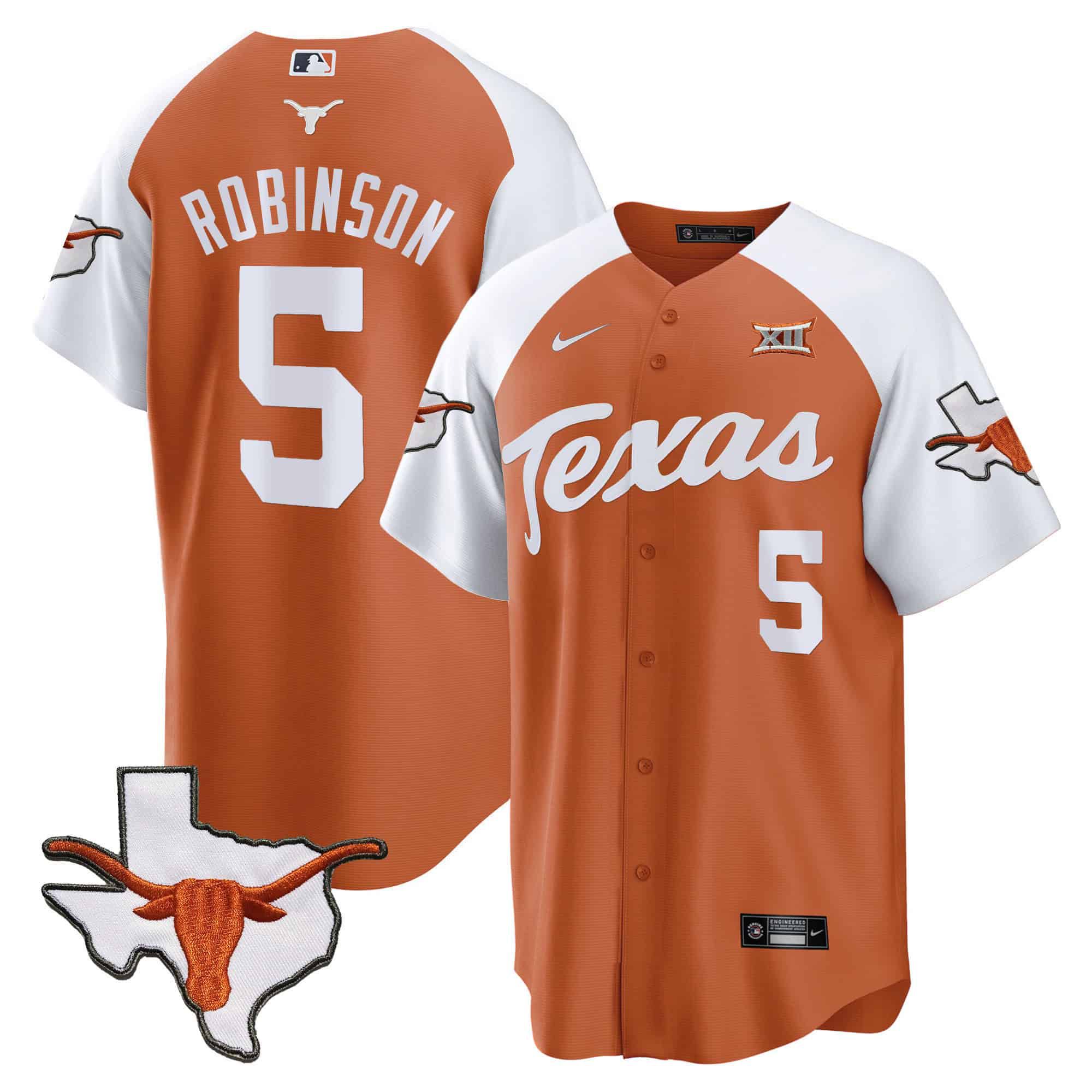 Men Texas Longhorns #5 Robinson Orange 2024 Baseball NCAA Jersey